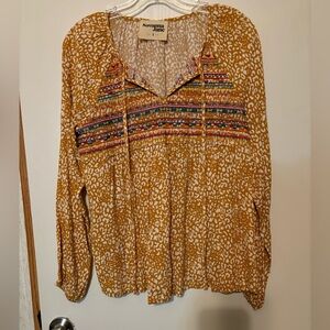 Savanna Jane Mustard Blouse with Colorful Embroidery